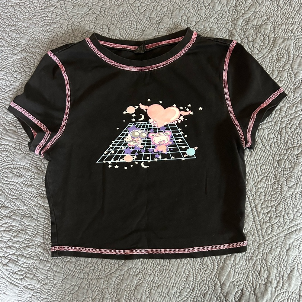 Cute contrast stitched baby tee
